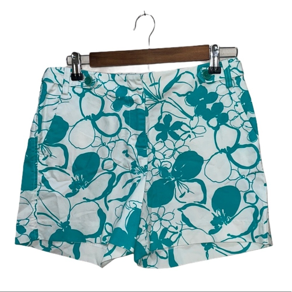 Ann Taylor Shorts Turquoise Blue White Floral Summer Tropical Fun Modest Size 2